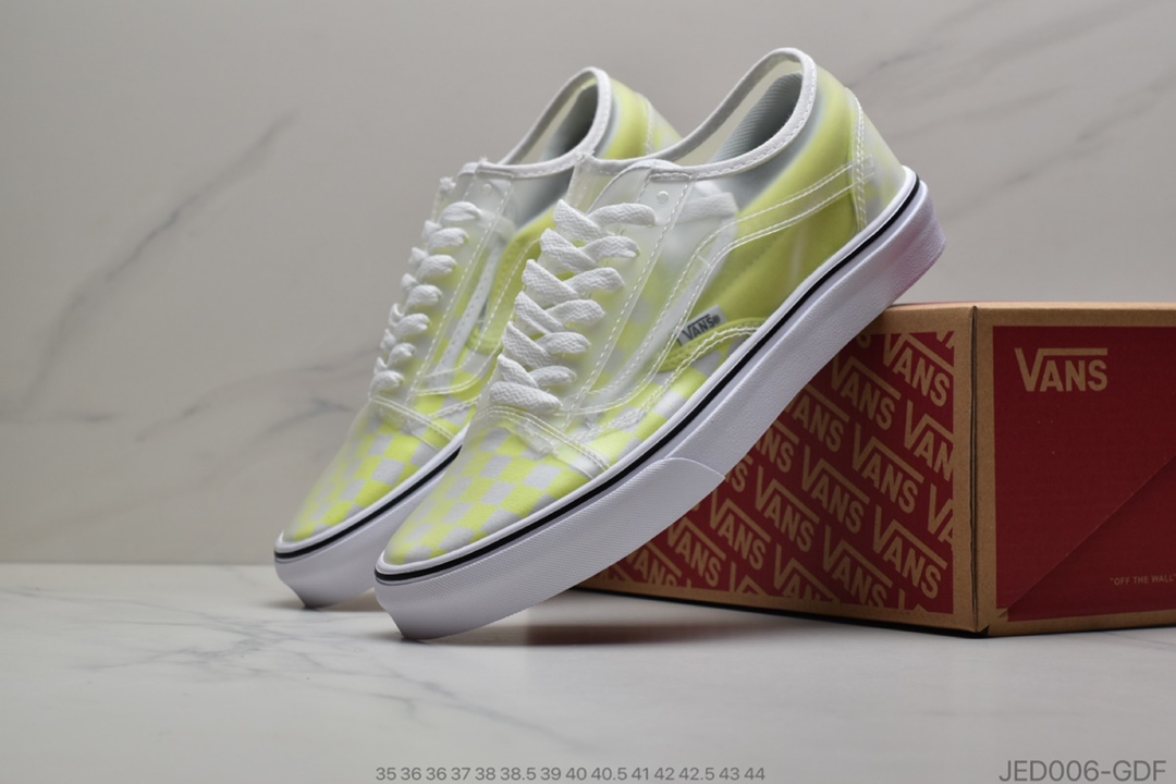 150 公司级Vans 万斯 Old Skool x Chinatown Market 联名透明棋盘格 低帮硫化休闲板鞋