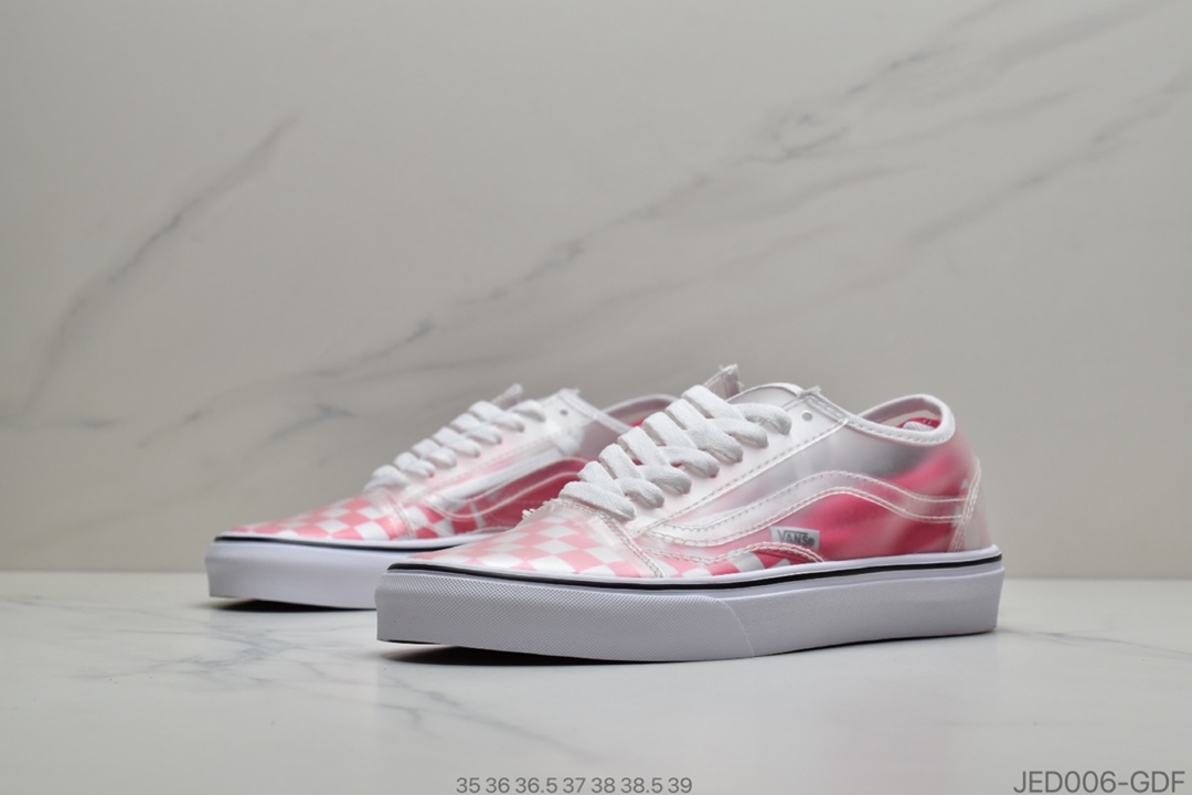 150 公司级Vans 万斯 Old Skool x Chinatown Market 联名透明棋盘格  低帮硫化休闲板鞋