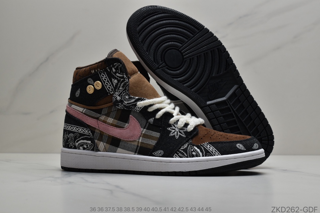 270 BespokeIND x 斯科特Travis Scott  x Air Jordan 1 High OG ”Jackboys”AJ1乔丹一代经典高帮文化百搭休闲运动篮球鞋“TS联名腰果花黑白粉棕”CT5053-001