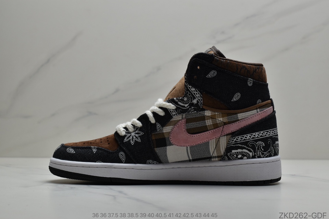 270 BespokeIND x 斯科特Travis Scott  x Air Jordan 1 High OG ”Jackboys”AJ1乔丹一代经典高帮文化百搭休闲运动篮球鞋“TS联名腰果花黑白粉棕”CT5053-001