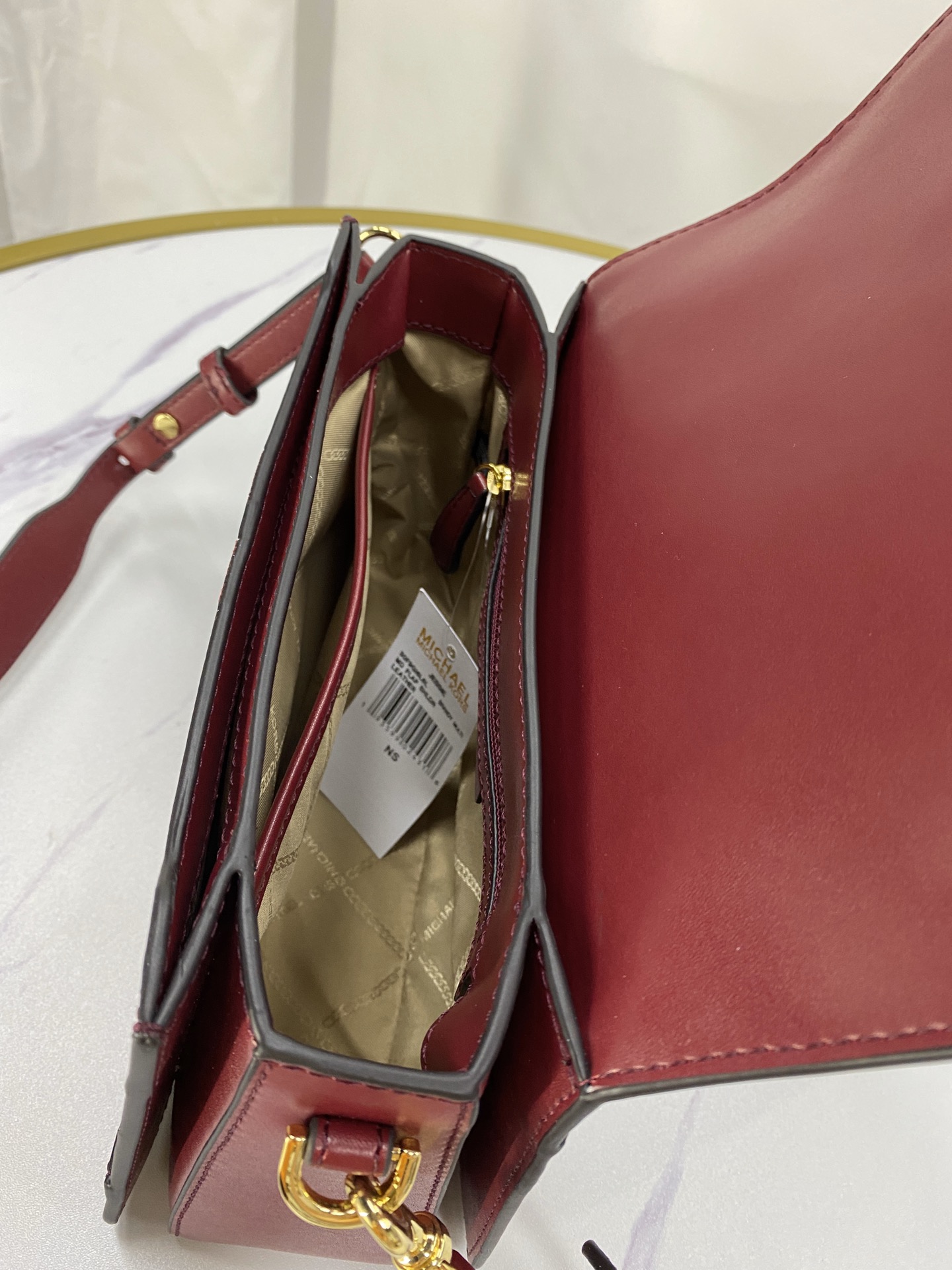 Michael Kors 拼色款酒神磨砂钉钉酒红 MK 拼色拼接款斜挎包