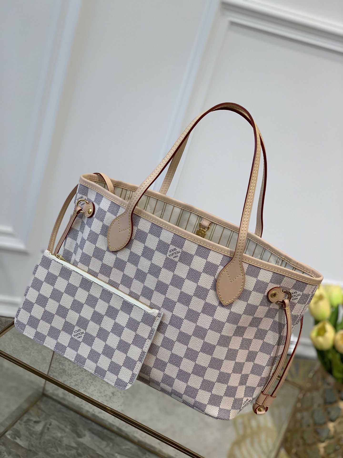 Louis Vuitton LV Neverfull AAA
 Handbags Tote Bags Wholesale 2023 Replica
 Apricot Color Damier Azur Canvas N41362