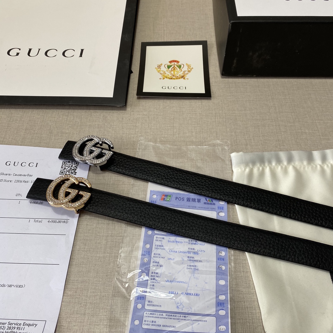 G5  古驰Gucci  女士皮带.双面头层牛皮.双面可用.油边精致、官网同步 · 配专柜全套包装送打眼针 扣头：精钢扣 不褪色 长度：90/cm 2.5cm规格 颜色：黑色