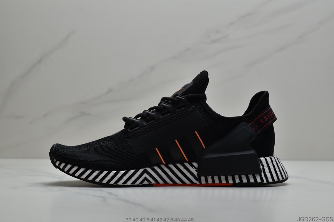 180 公司级官方新品 三叶草Adidas Originals Boost NMD_V2飞织系列百搭休闲运动跑步鞋“黑亮橙条纹” 货号 FW6411