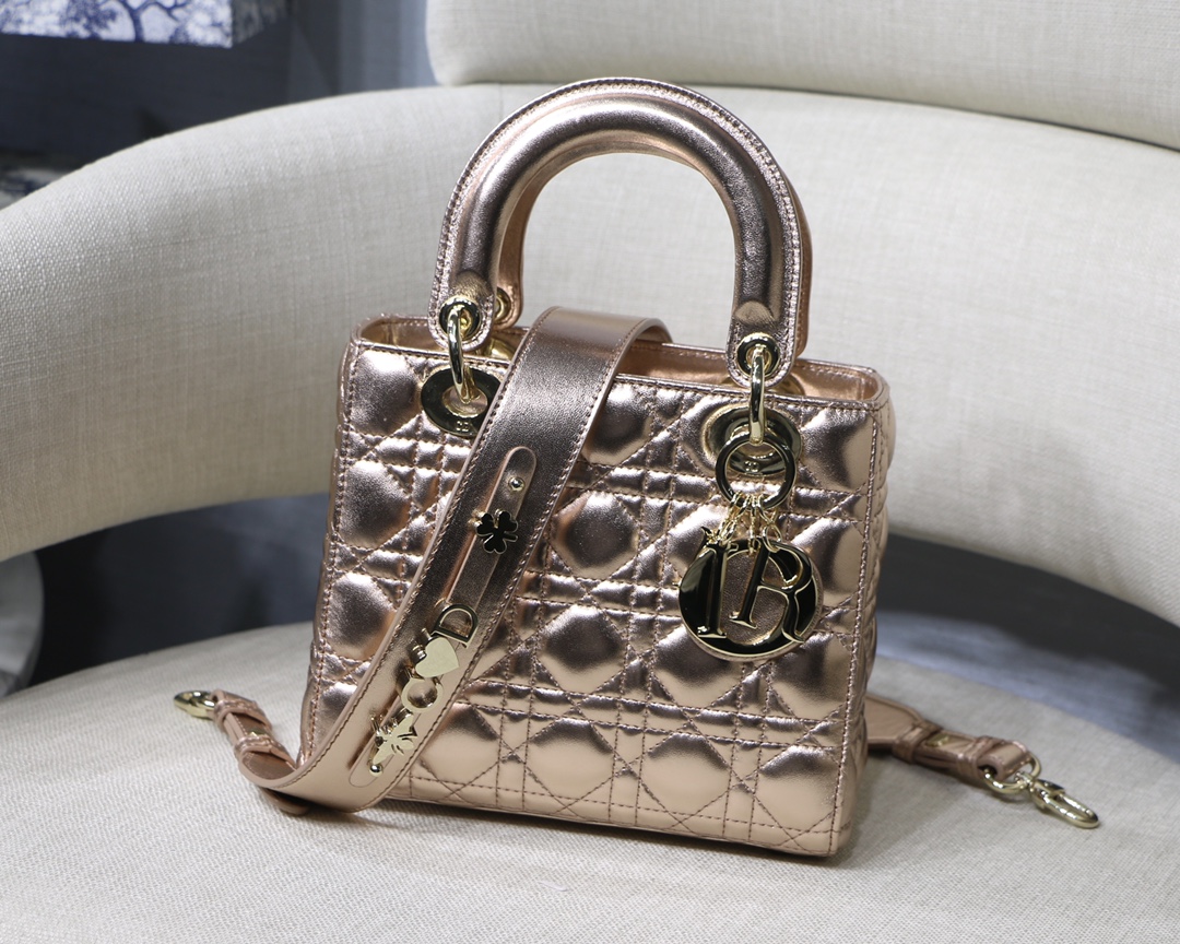 Lady Dior Bag Metallic Cannage Badge Wide Strap Handbag Crossbody