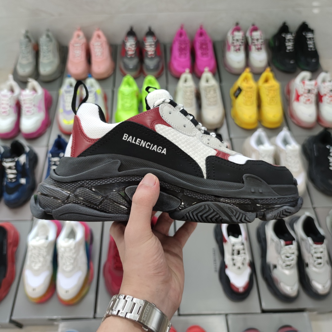 P Buena versión superior Balenciaga Triple S vino blanco colchón de aire rojo Zapatos de papá con colchón de aire retro…
