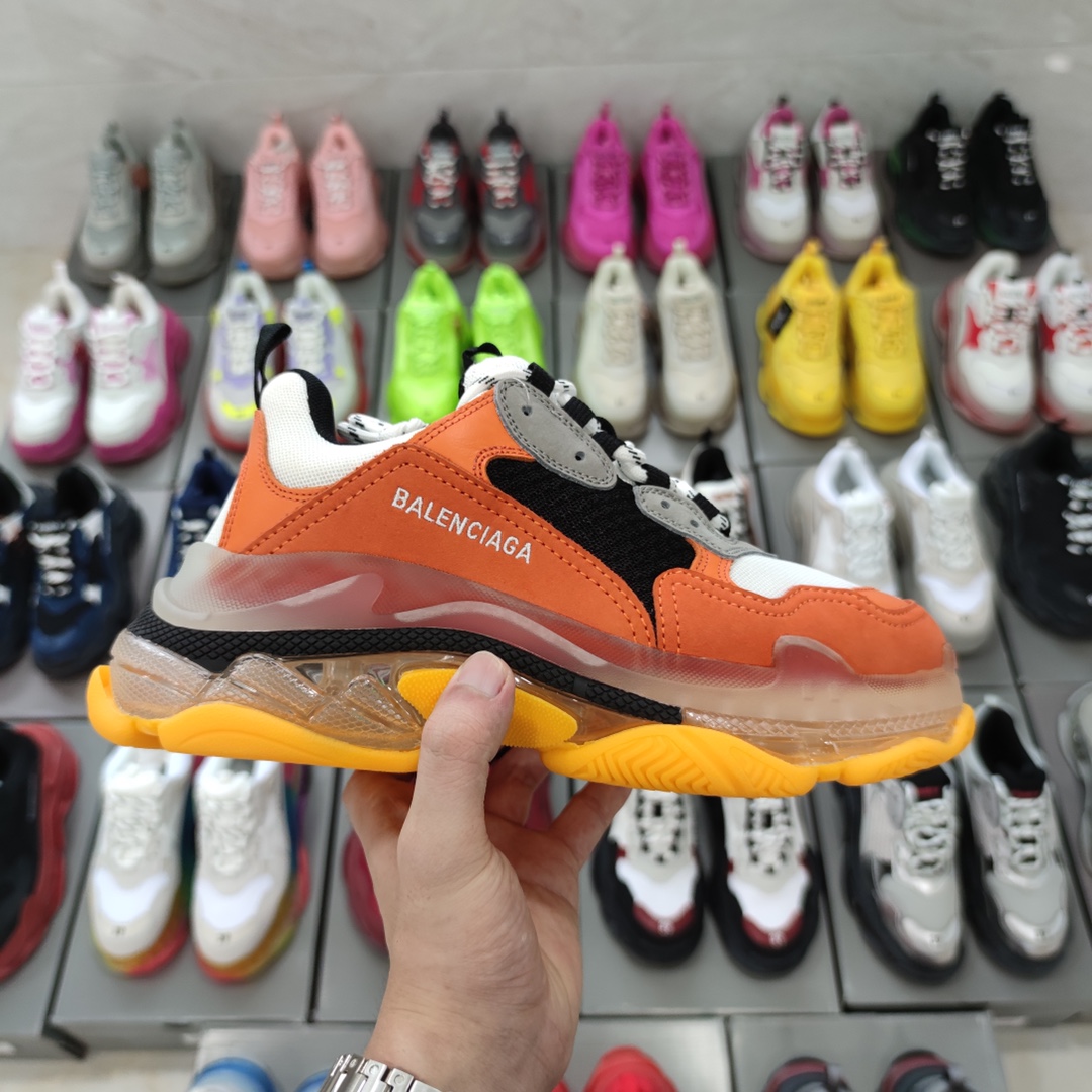 P Buena versión superior Balenciaga Triple S colchón de aire gris y naranja Zapatos retro de papá con colchón de aire B…