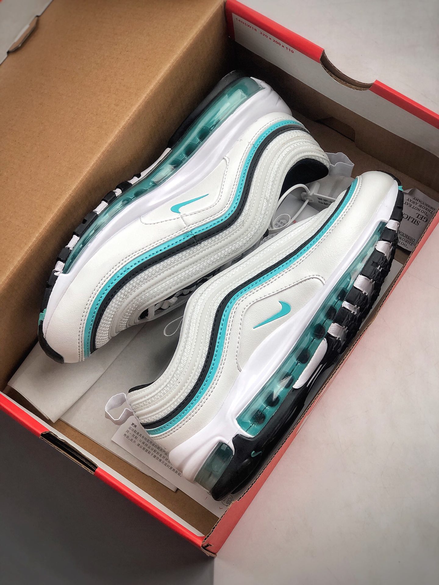 240  耐克Nike Wmns Air Max 97 QS”Tiffany Diamond”复古气垫百搭休闲运动慢跑鞋“白黑蒂芙尼绿3M” CZ3574-130