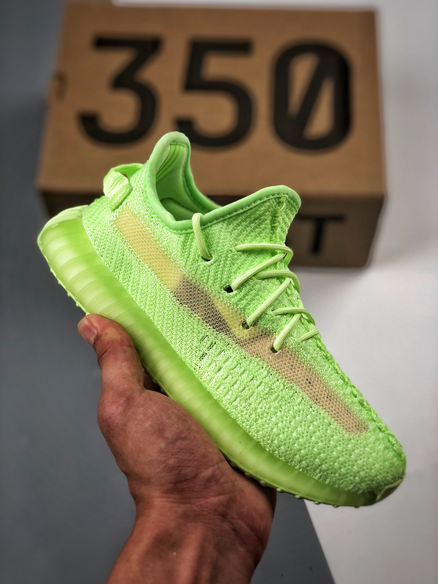 Admite pago contra reembolso Yeezy 350 Boost V2 "GID" verde luminoso zapatos para niños. Máquina de tejer de punto fino…