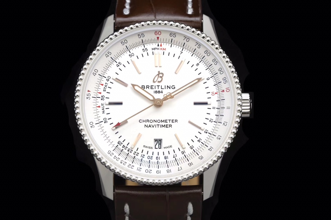 Breitling Navitimer Relógio Branco Gravação Couro de vaca crocodilo 2824 Movement