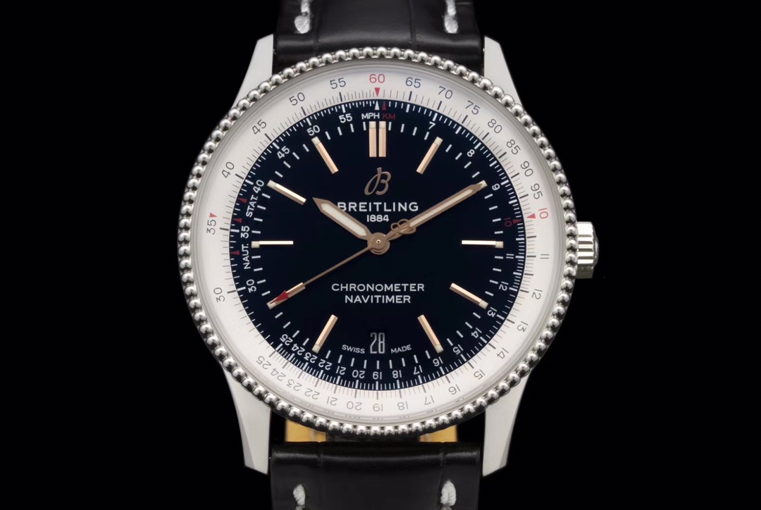 Breitling Navitimer Relógio Branco Gravação Couro de vaca crocodilo 2824 Movement