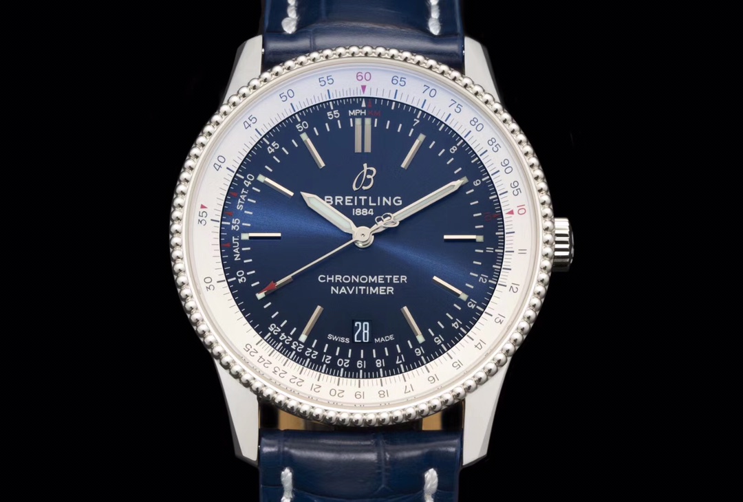 Breitling Navitimer Relógio Branco Gravação Couro de vaca crocodilo 2824 Movement