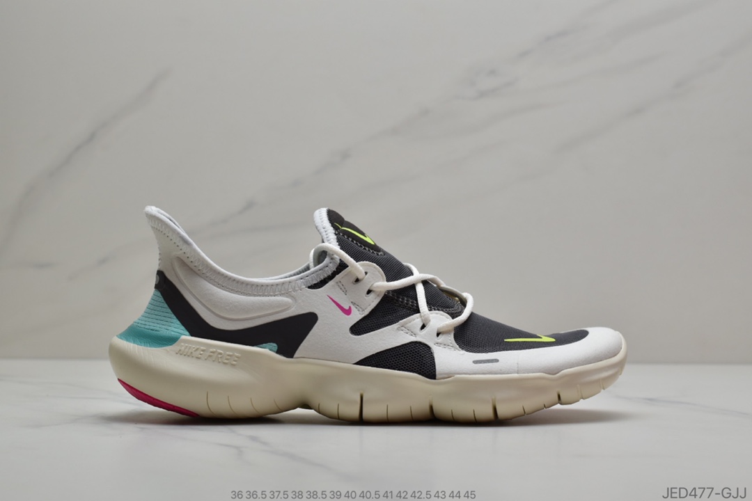 150 公司级 赤足5.0 灰橙 NIKE FREE RN 黑白 2020款 赤足轻便跑鞋 功能赤足大底针织弹性原面 货号：AQ1316 101