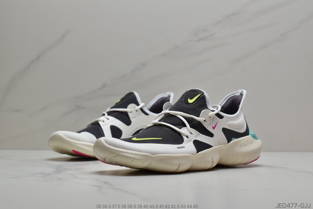 150 公司级 赤足5.0 灰橙 NIKE FREE RN 黑白 2020款 赤足轻便跑鞋 功能赤足大底针织弹性原面 货号：AQ1316 101