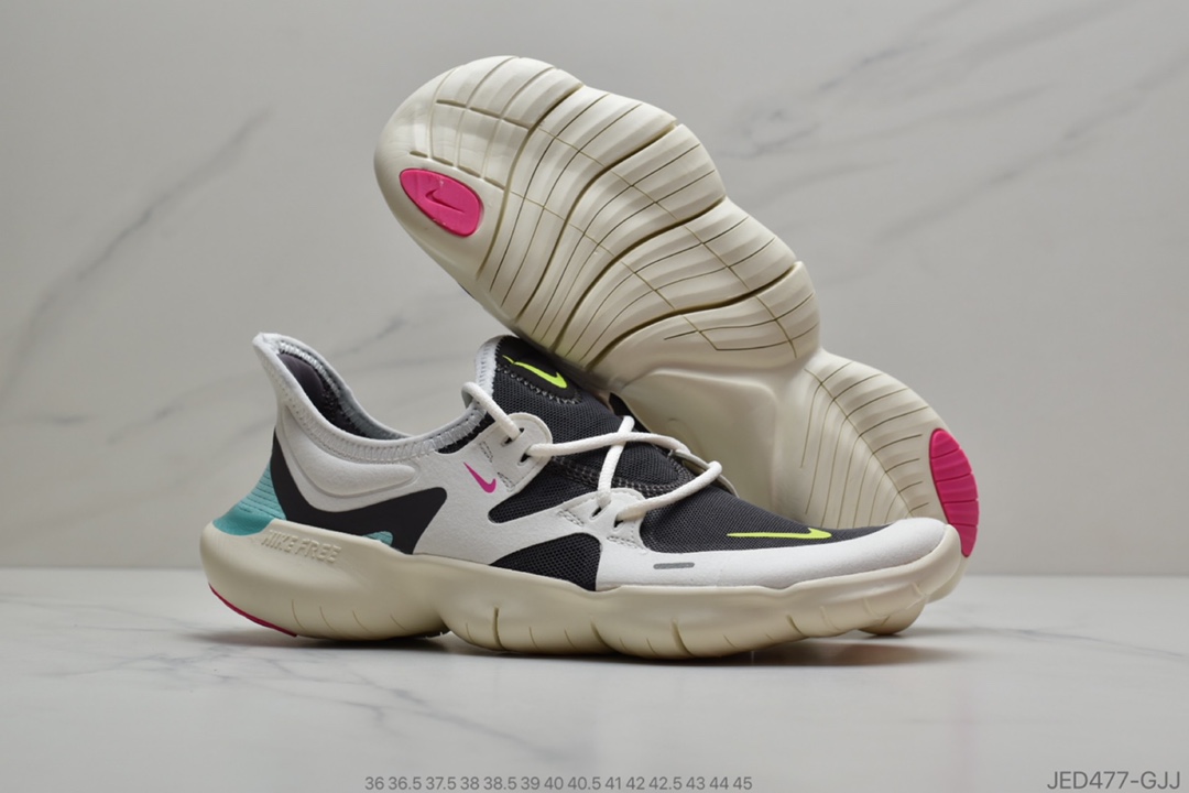 150 公司级 赤足5.0 灰橙 NIKE FREE RN 黑白 2020款 赤足轻便跑鞋 功能赤足大底针织弹性原面 货号：AQ1316 101