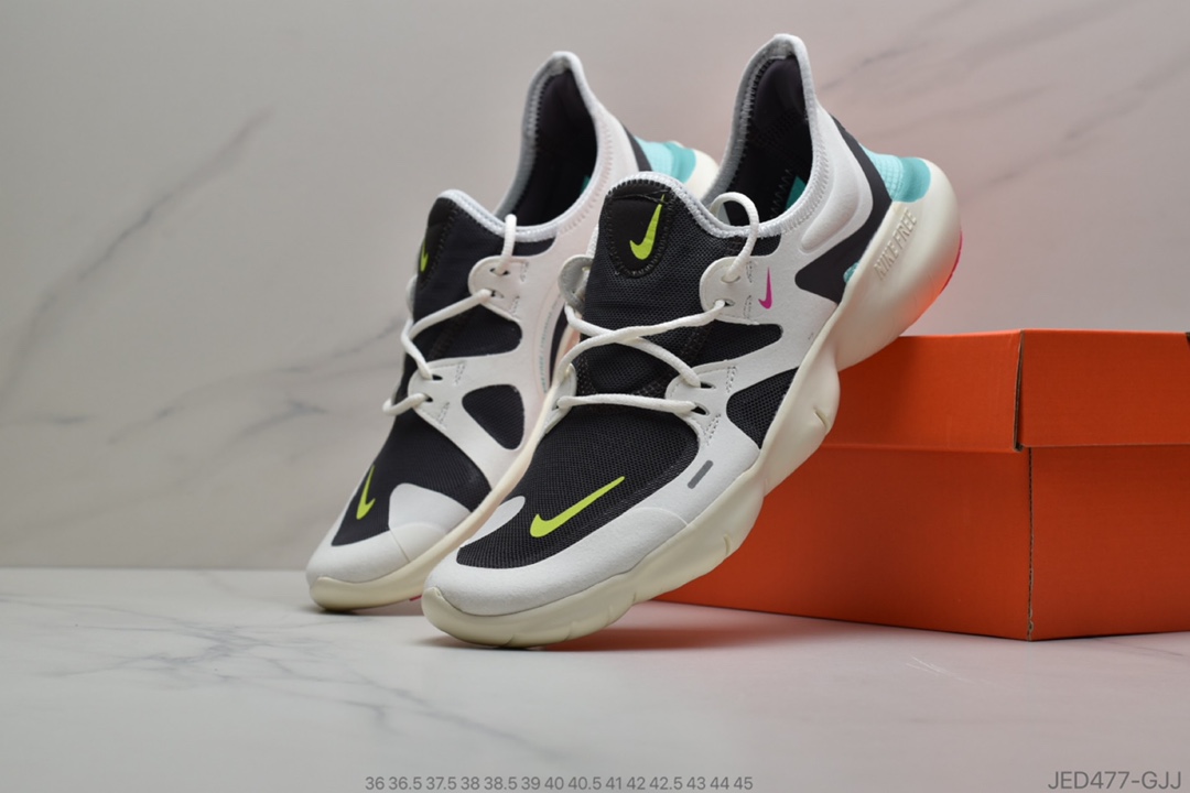 150 公司级 赤足5.0 灰橙 NIKE FREE RN 黑白 2020款 赤足轻便跑鞋 功能赤足大底针织弹性原面 货号：AQ1316 101