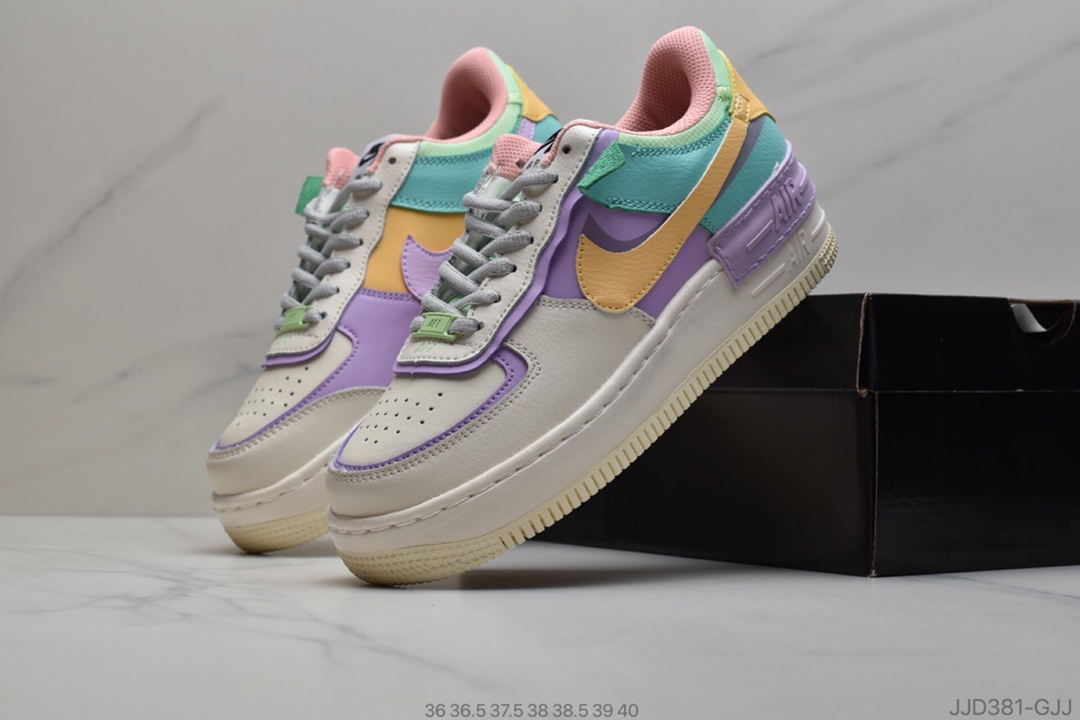 130 公司级Nike WMNS Air Force 1 Shadow 空军 马卡龙 双层轻量EVA发泡中底防滑RB橡胶外底 货号：CU3012-111