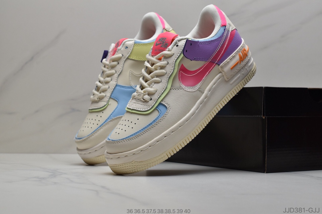 130 公司级Nike WMNS Air Force 1 Shadow 空军 马卡龙 双层轻量EVA发泡中底防滑RB橡胶外底 货号：CU3012-111