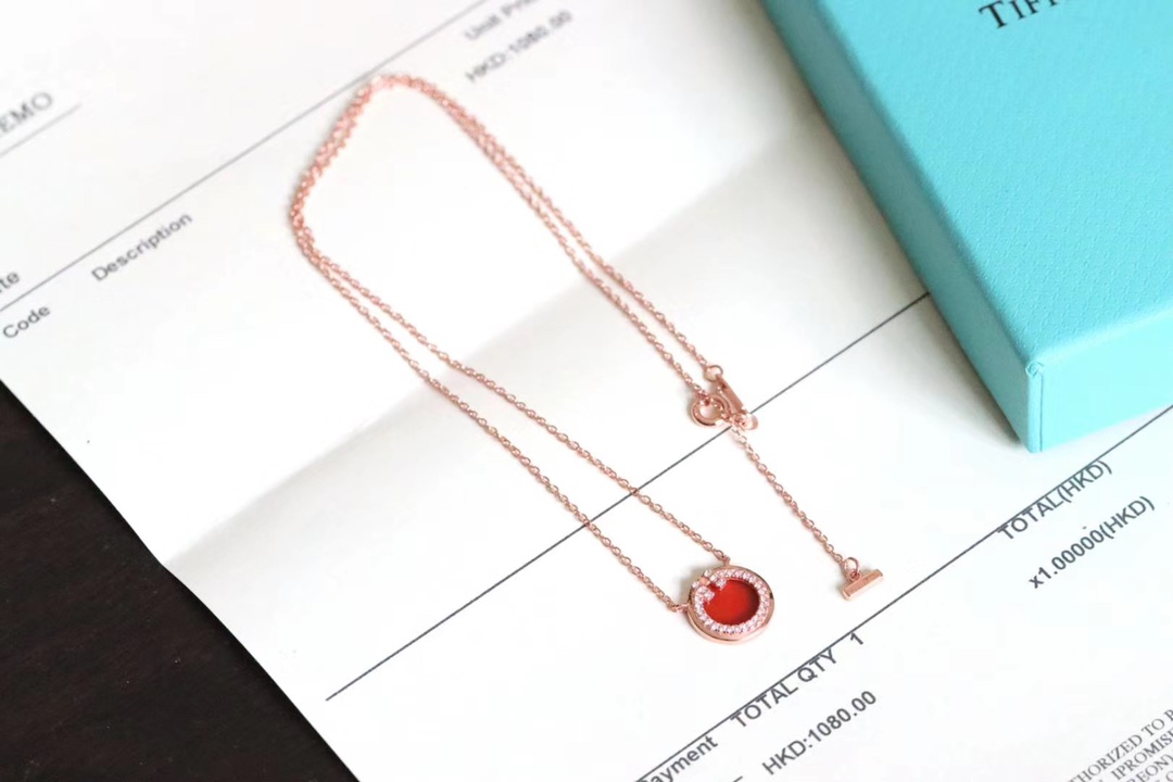 Tiffany & Co. T家 2020新款圆圈双T 红玛瑙锁骨项链