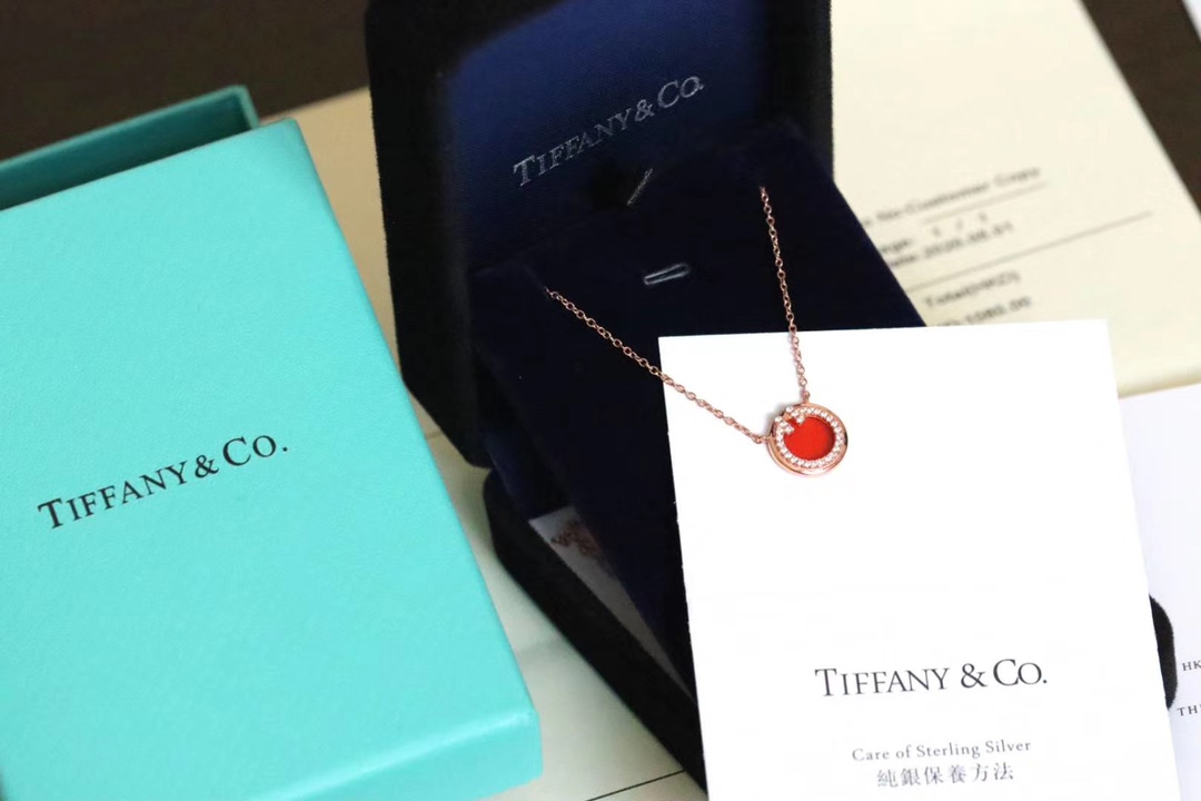 Tiffany & Co. T家 2020新款圆圈双T 红玛瑙锁骨项链