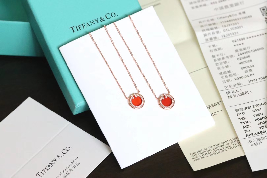 Tiffany & Co. T家 2020新款圆圈双T 红玛瑙锁骨项链