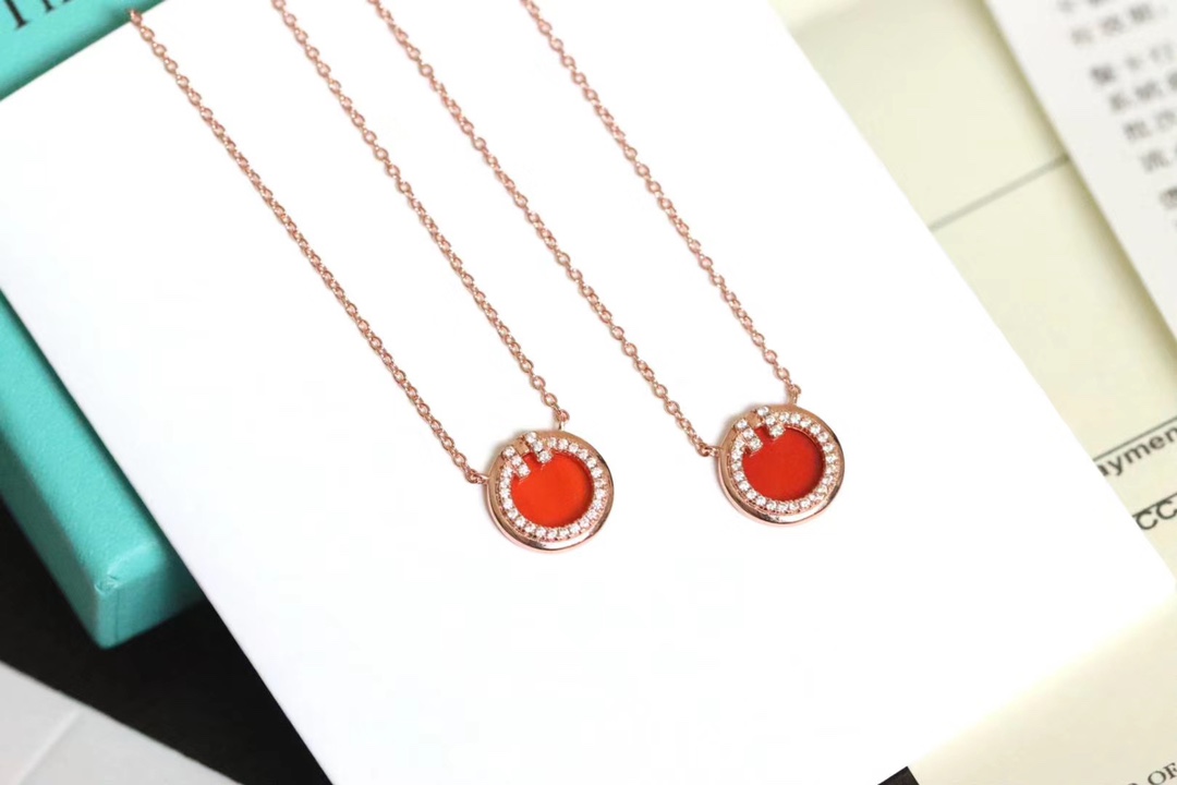 Tiffany & Co. T家 2020新款圆圈双T 红玛瑙锁骨项链
