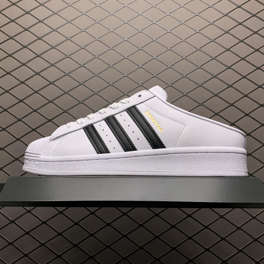 160 Adidas 阿迪达斯 Superstar 贝壳头休闲半拖 FX0527