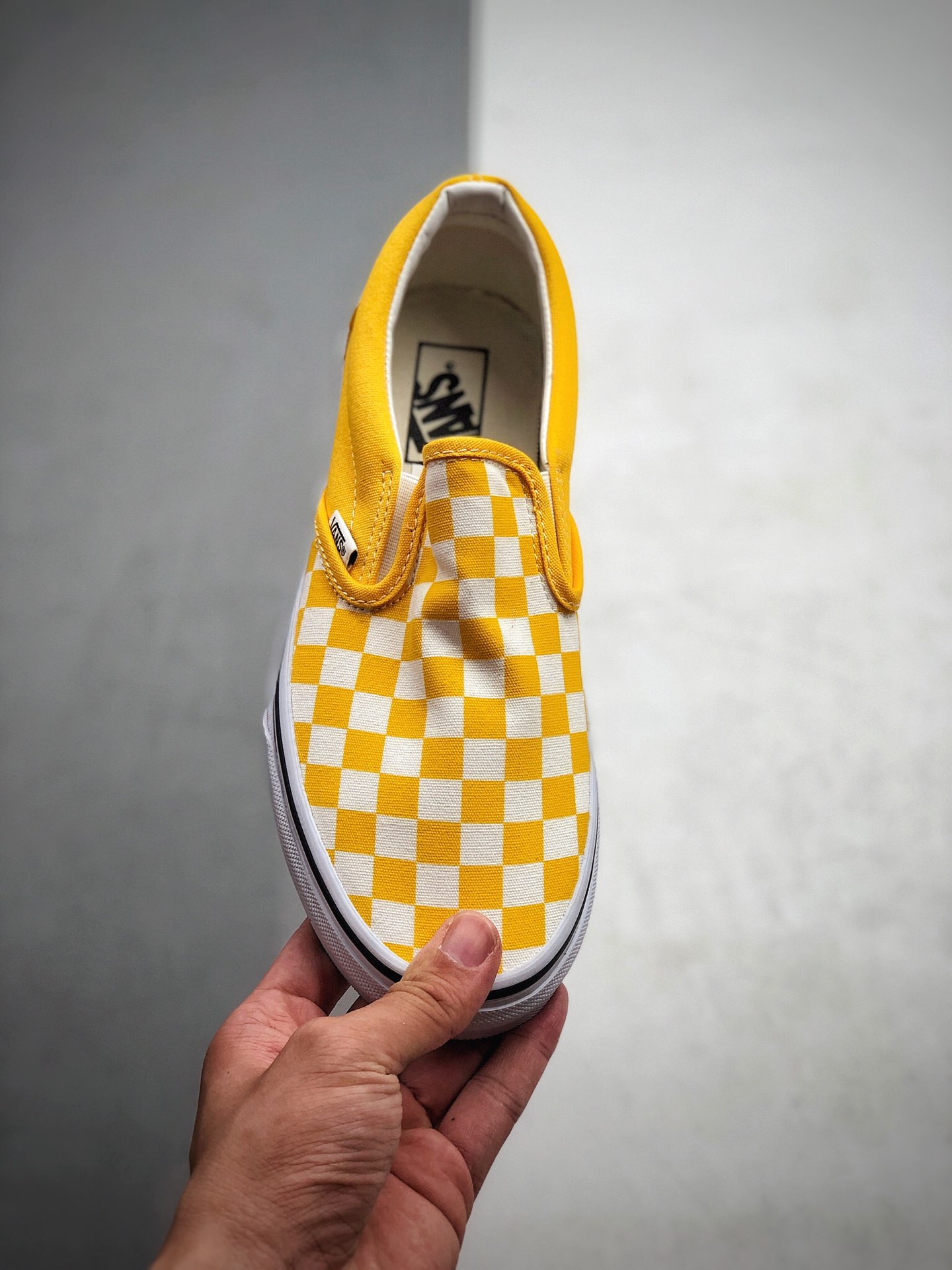 140   VANS 黄色棋盘格子 韩国代购 CHECKERBOARD VANS SLIP-ON棋盘格一脚蹬帆布休闲滑板鞋