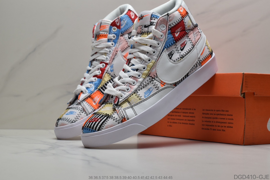 80 耐克Nike Blazer Mid Vintage 耐克 开拓者 百家布拼接 “Pacific Blue”1977 QS 经典开拓者高帮