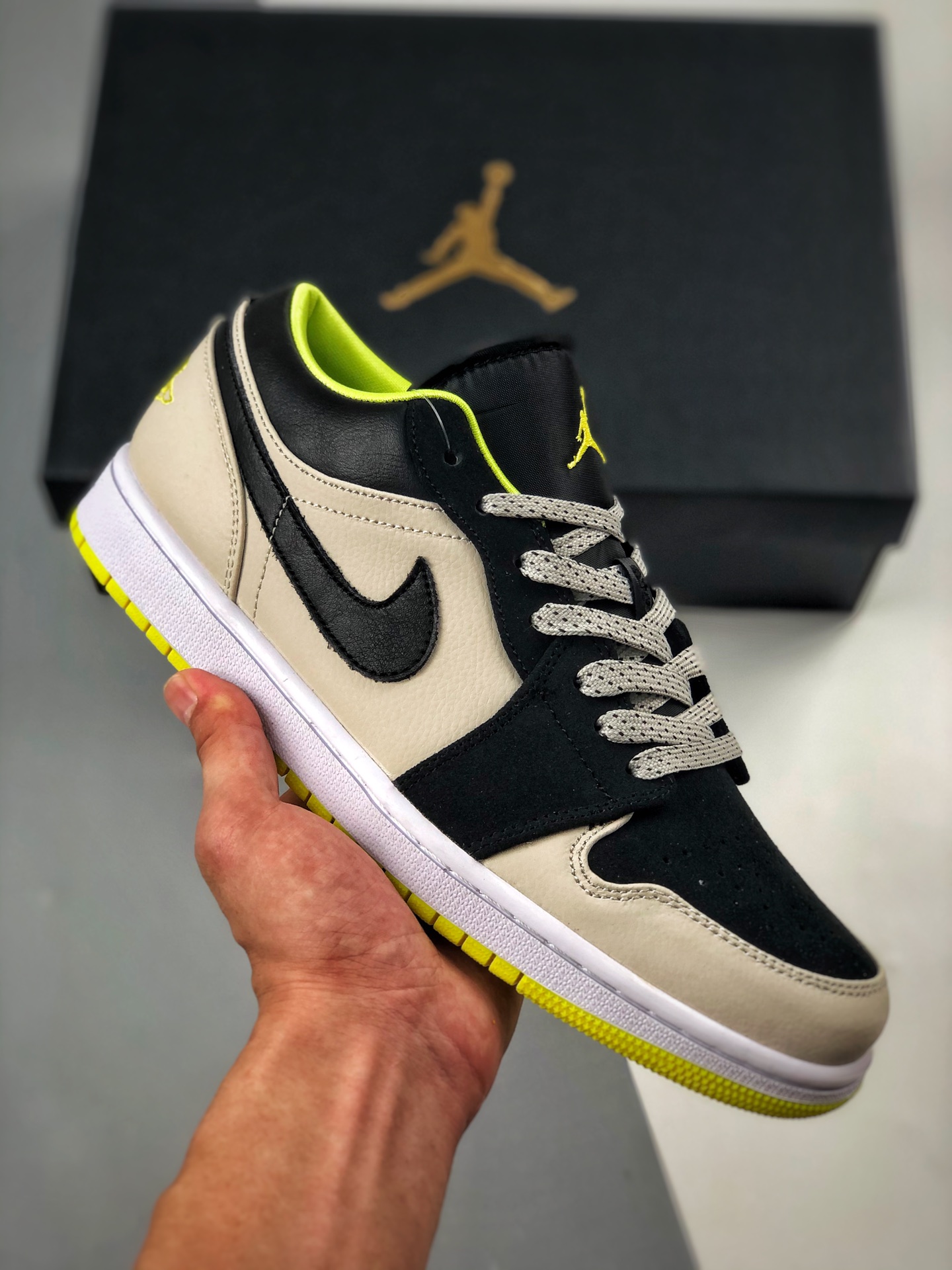 Soporte pago contra reembolso Air Jordan 1 Low negro/gris/verde, zapatos originales de la empresa comprados y…