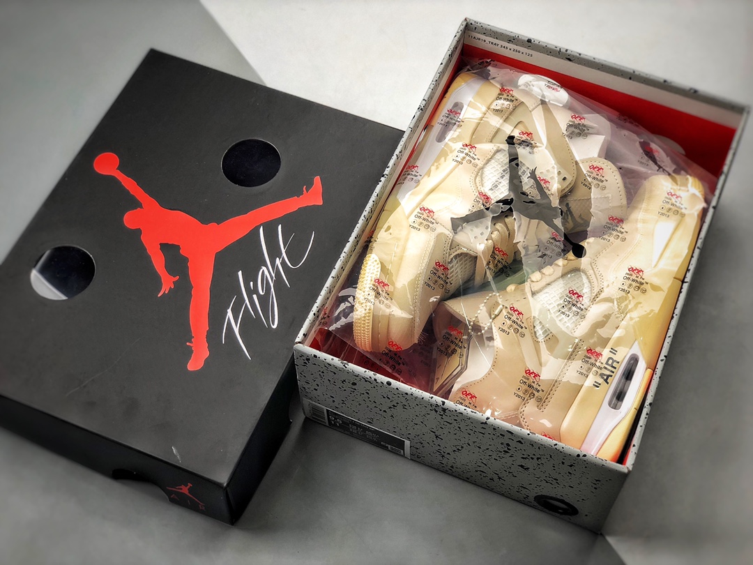 Envío contra reembolso Off-White™ x Air Jordan 4 "Cream/Sail" "OW colaboración arena claro marrón crema, el zapato usa …