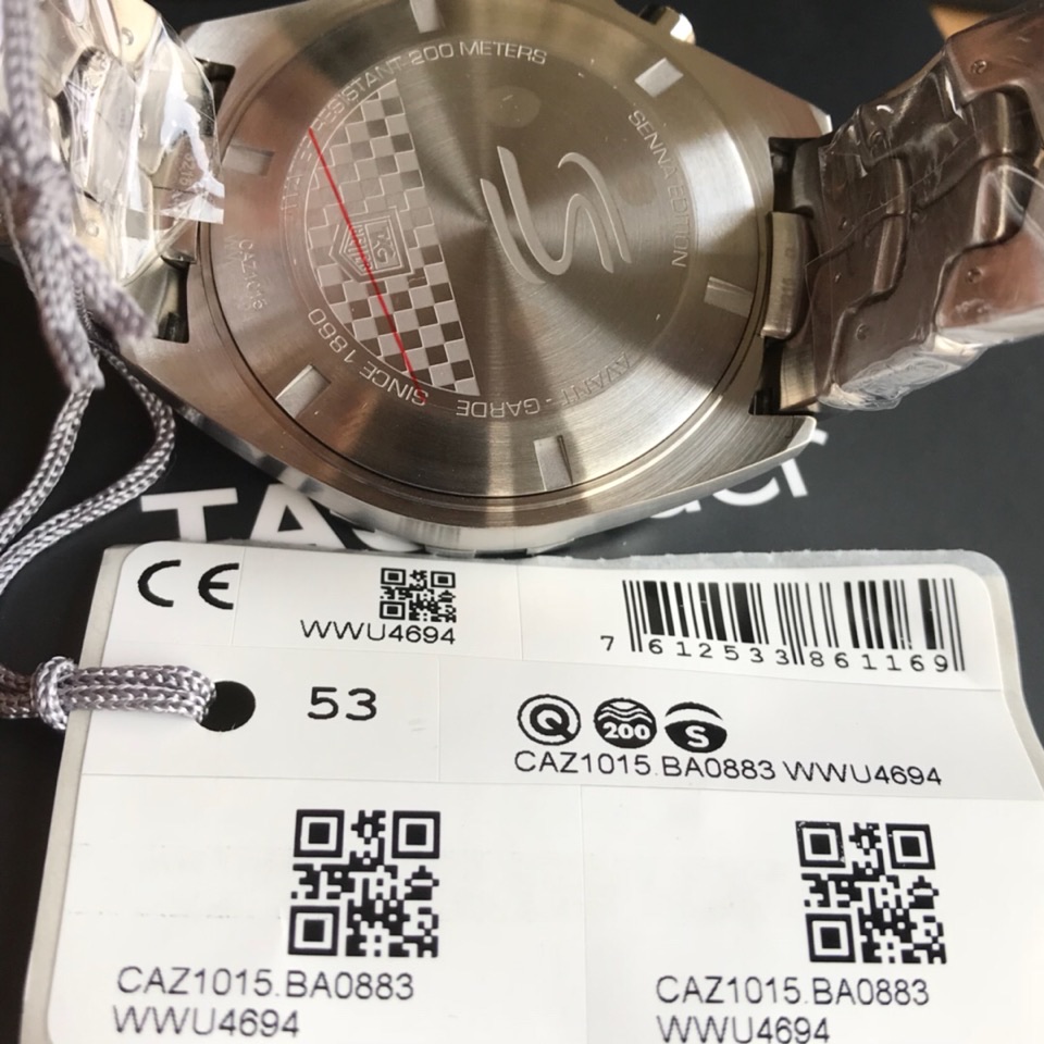 批:750原盒:50 新款硬货，Original Tagheuer,泰格豪雅F1系列 塞纳纪念石英计时表，专柜1万+。 ~43mm表径，蓝宝石镜面，超强夜光指针，原装机芯，支持拆机验货，硬汉风格，超高难度精钢拉丝表带工艺无法仿制，一表一码配吊牌，专柜同步！全新全套出[色][色][色]