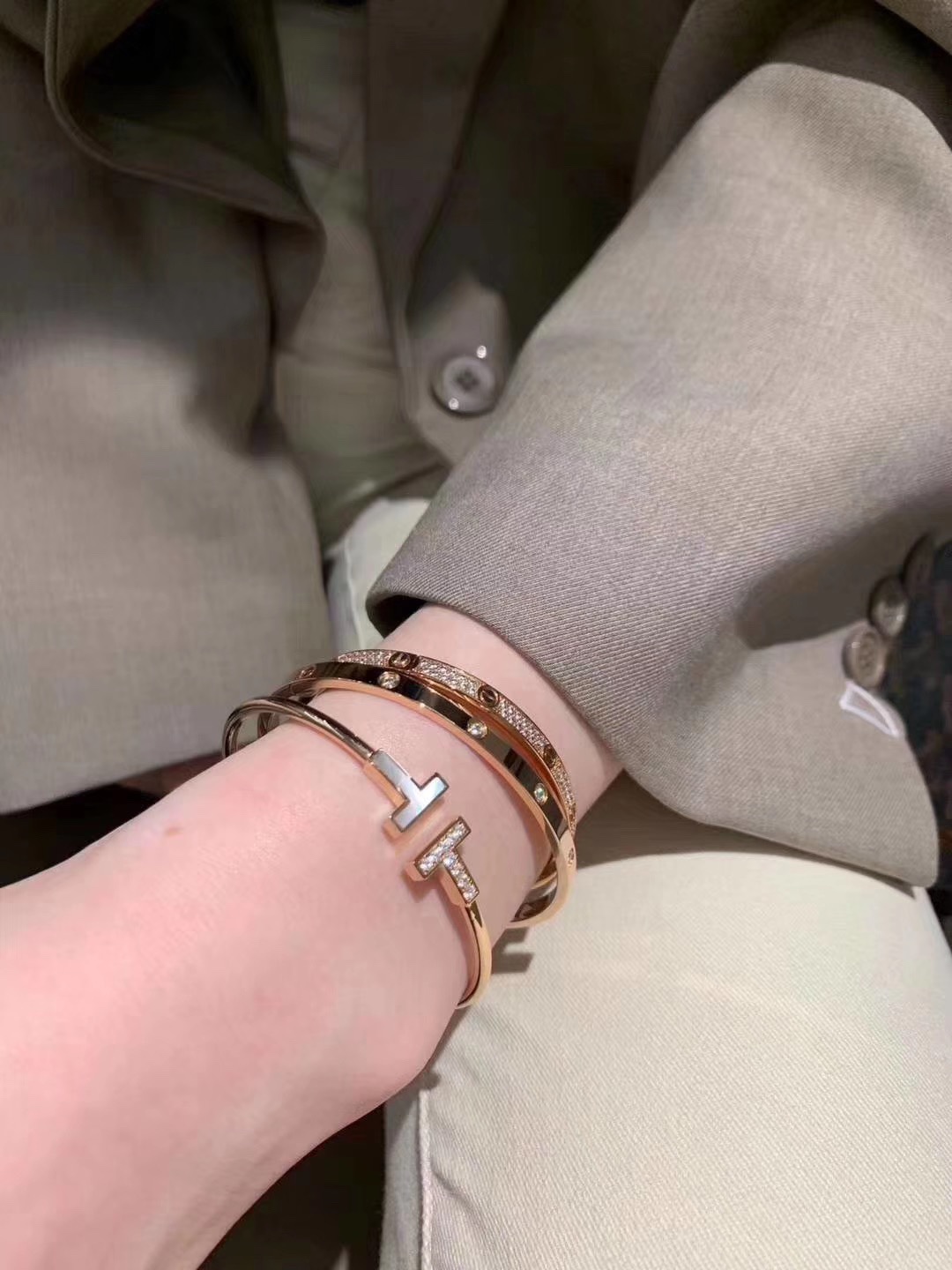 Tiffany & Co. Tiffany&Co. T系列 伴钻 纯银双T手镯