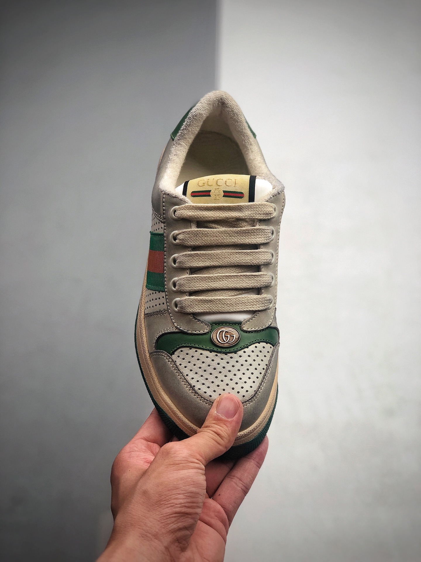 380   NFC感应芯片 高奢品牌GUCCI古驰 Distressed Screener 经典原型复古百搭做旧老爹板鞋