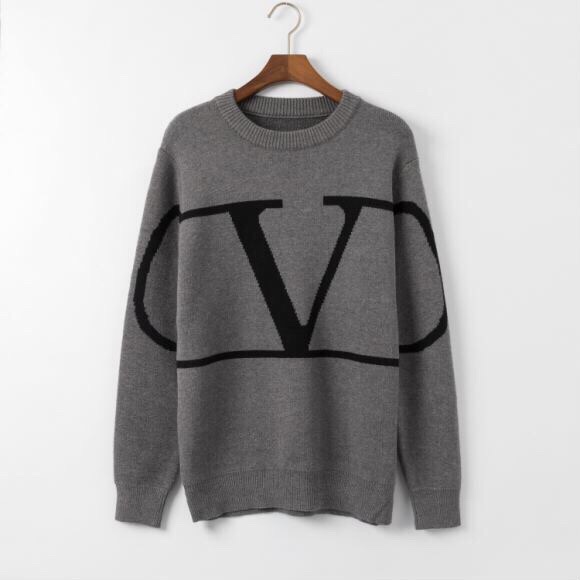 Suéter jacquard clásico con logo grande de VALENTINO, azul, negro, gris, S M L XL XXL