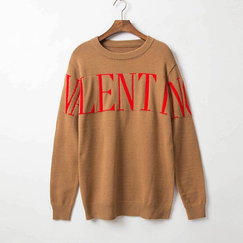 Suéter de cuello redondo con logo de letras jacquard de VALENTINO, caqui, negro, S M L XL XXL