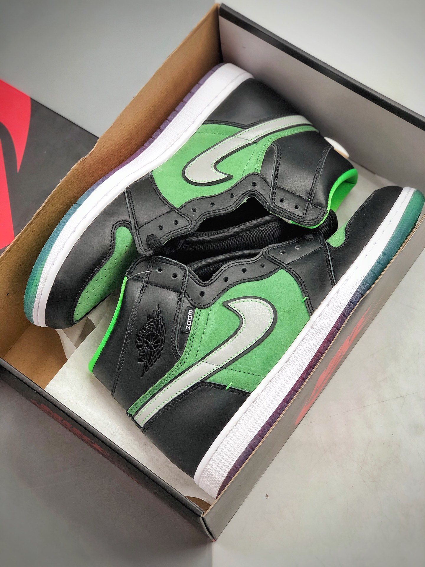 250 官方上市新配色  Air Jordan 1 High Zoom “Rage Green”  黑绿 青青草原  搭载全掌气垫第三款 CK6637-002