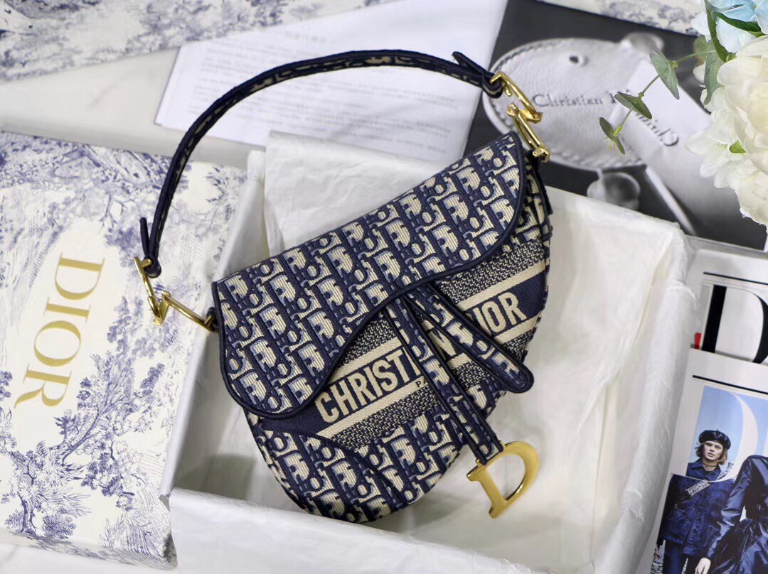 DIOR 字母刺绣 马鞍包 牛仔花布