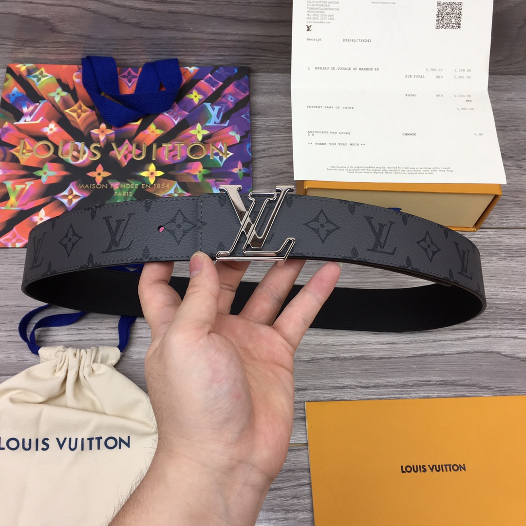 Louis Vuitton Belts Grey Men Calfskin Canvas Cowhide