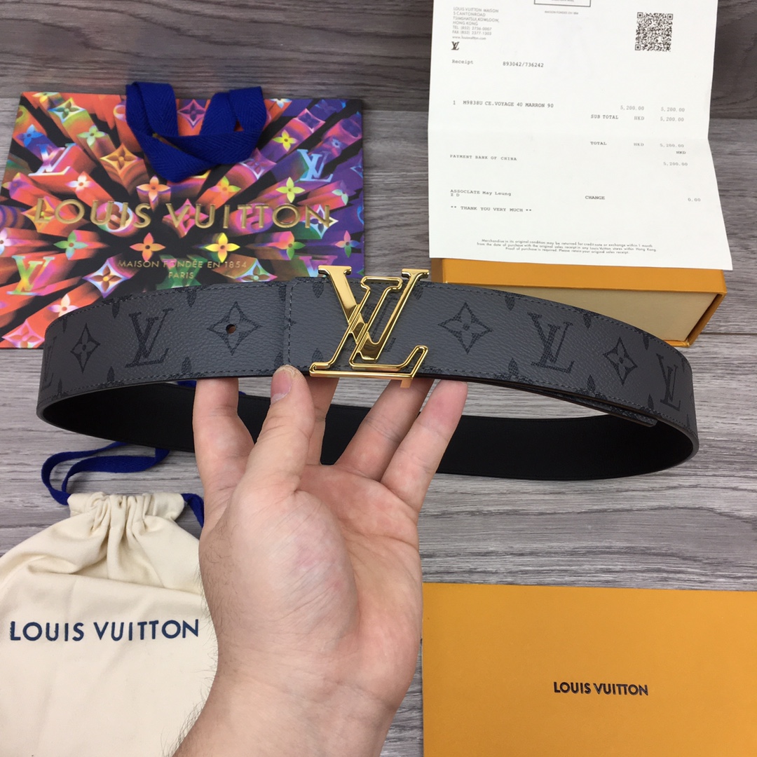 Louis Vuitton Belts Grey Men Calfskin Canvas Cowhide