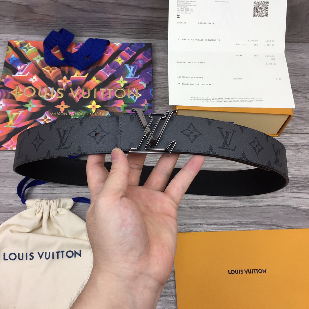 Louis Vuitton Belts Grey Men Calfskin Canvas Cowhide