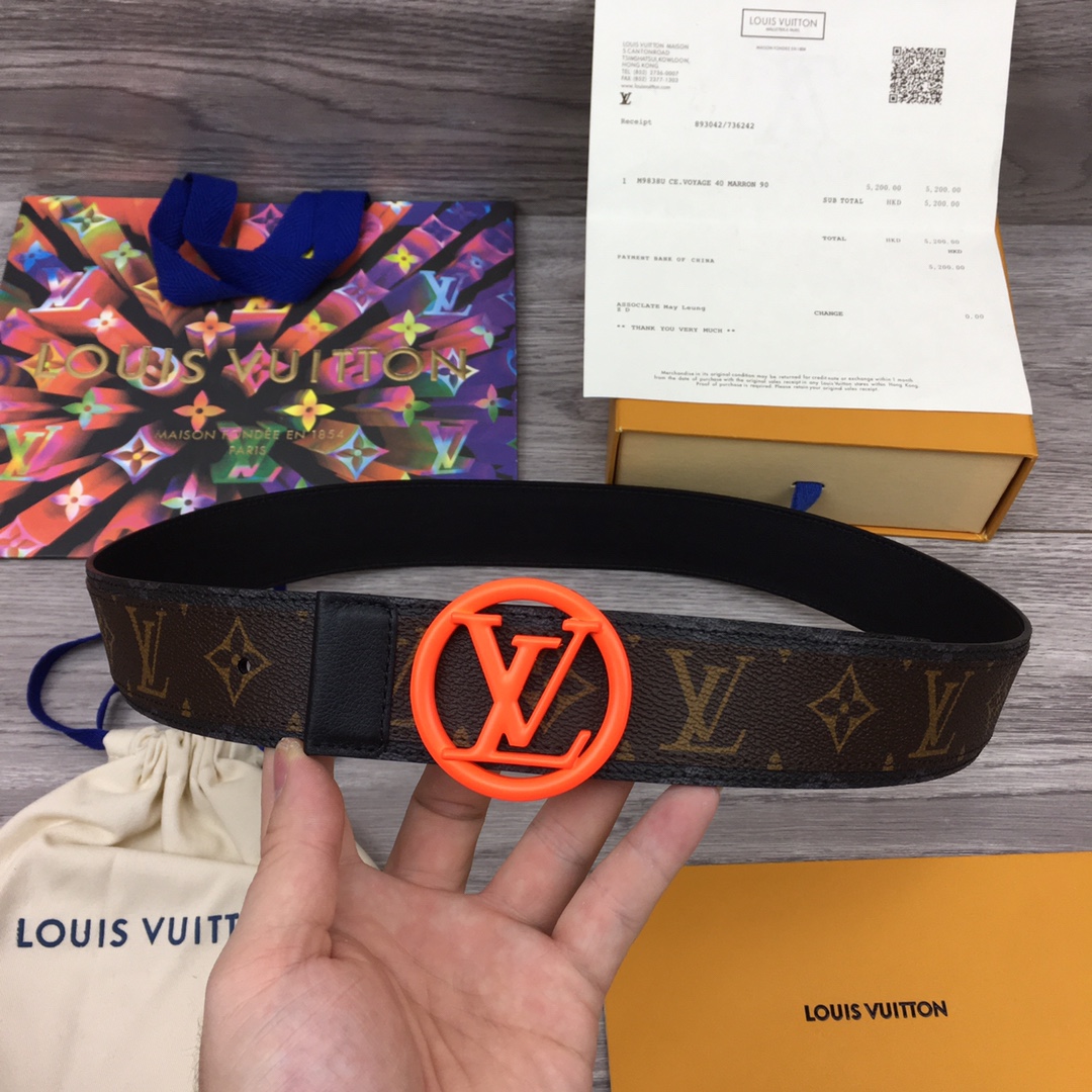 Louis Vuitton Belts Splicing Men Calfskin Canvas Cowhide