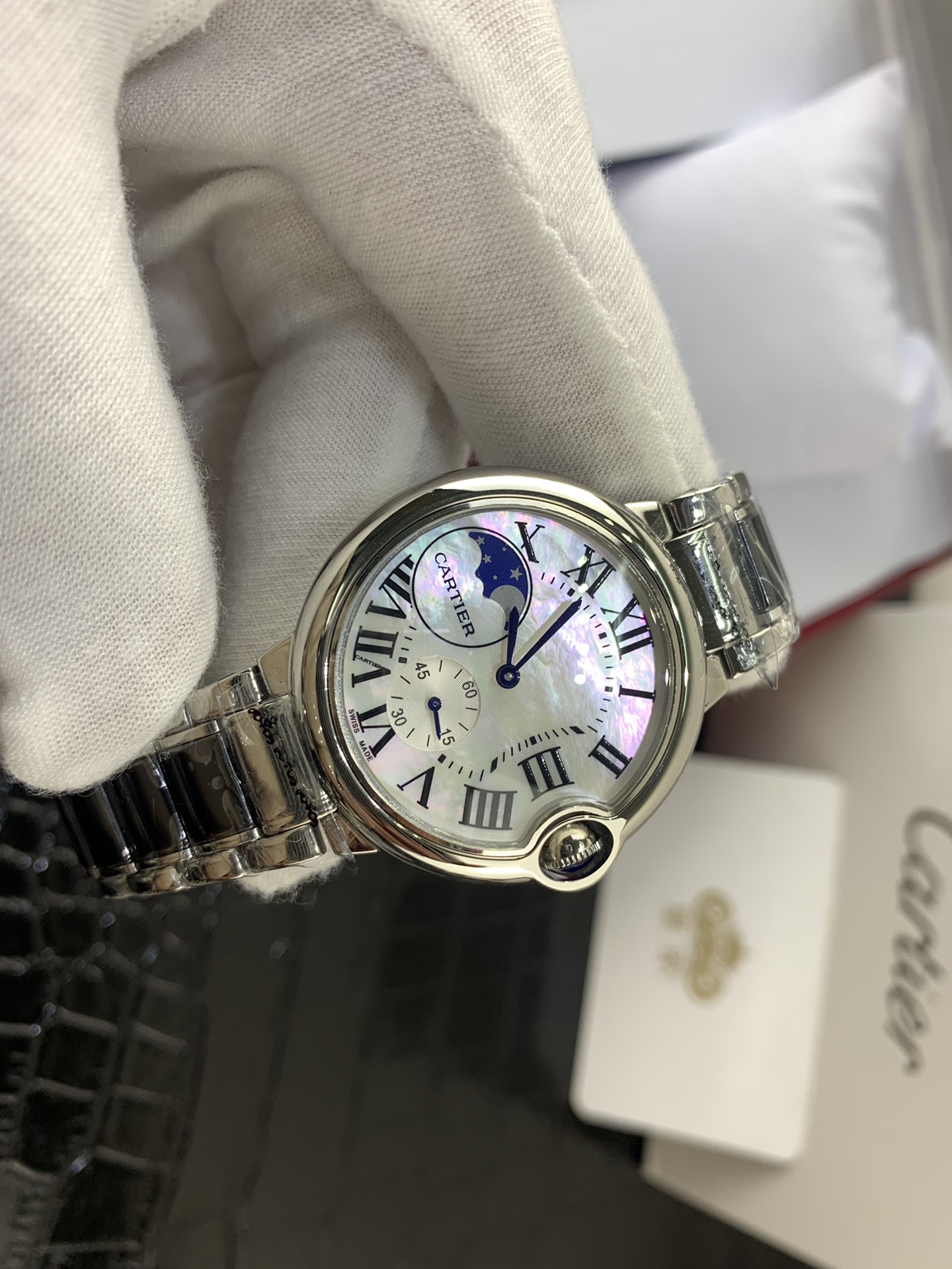 Cartier 皇家 卡地亚蓝气球系列月相黑陶瓷女表腕表