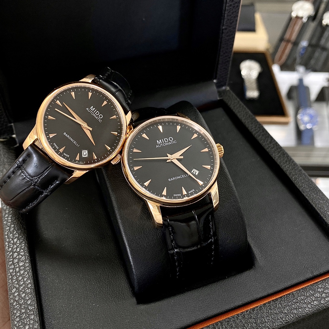 Mido Belemselli Series: Gold Steel Couple Watch, Automatic, Top Quality, Elegant Design