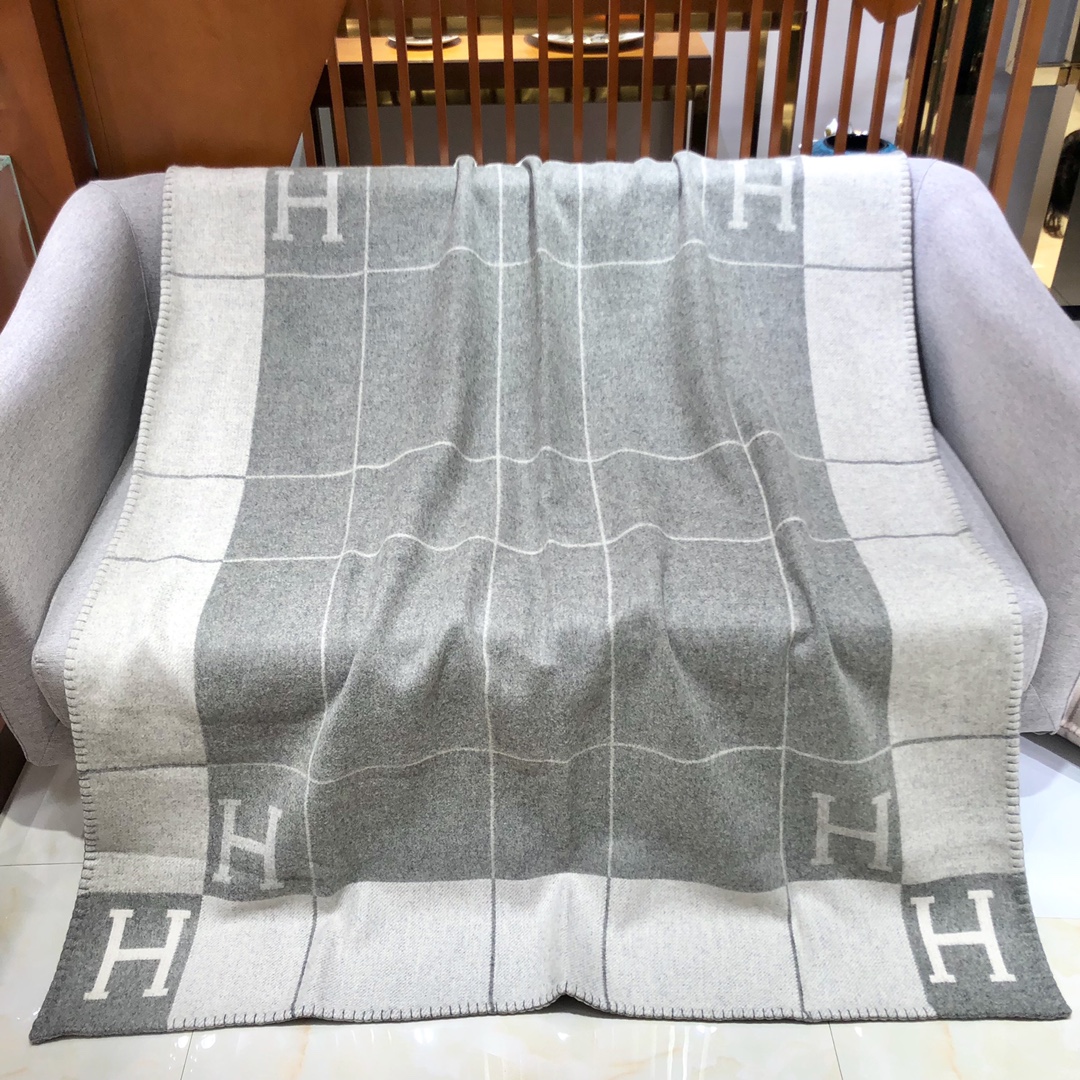 Hermes Blanket Shop the Best High Authentic Quality Replica
 Grey Lattice Cashmere Wool