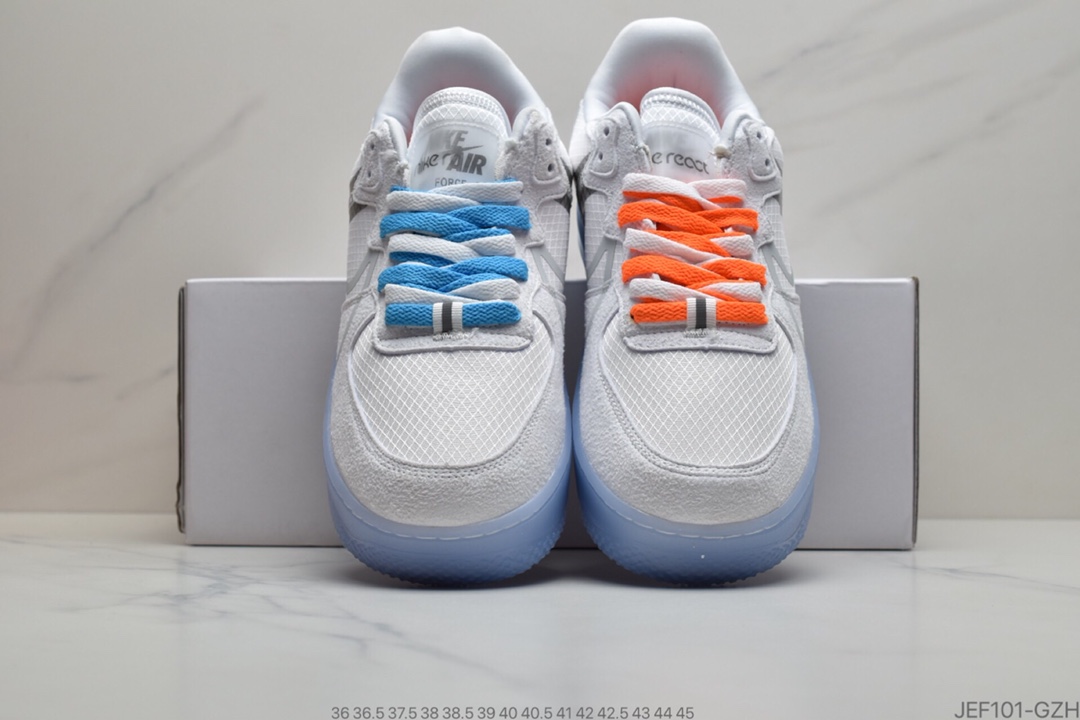 155 公司级耐克Nike Air Force 1 React D/MS/X”White/Light/Sail-Rush Ice”空军一号新型瑞亚轻量低帮百搭板鞋 CQ8879 100