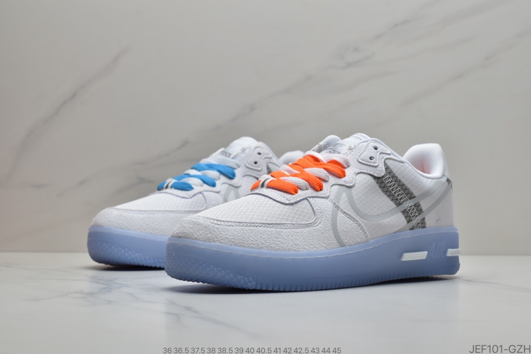 155 公司级耐克Nike Air Force 1 React D/MS/X”White/Light/Sail-Rush Ice”空军一号新型瑞亚轻量低帮百搭板鞋 CQ8879 100