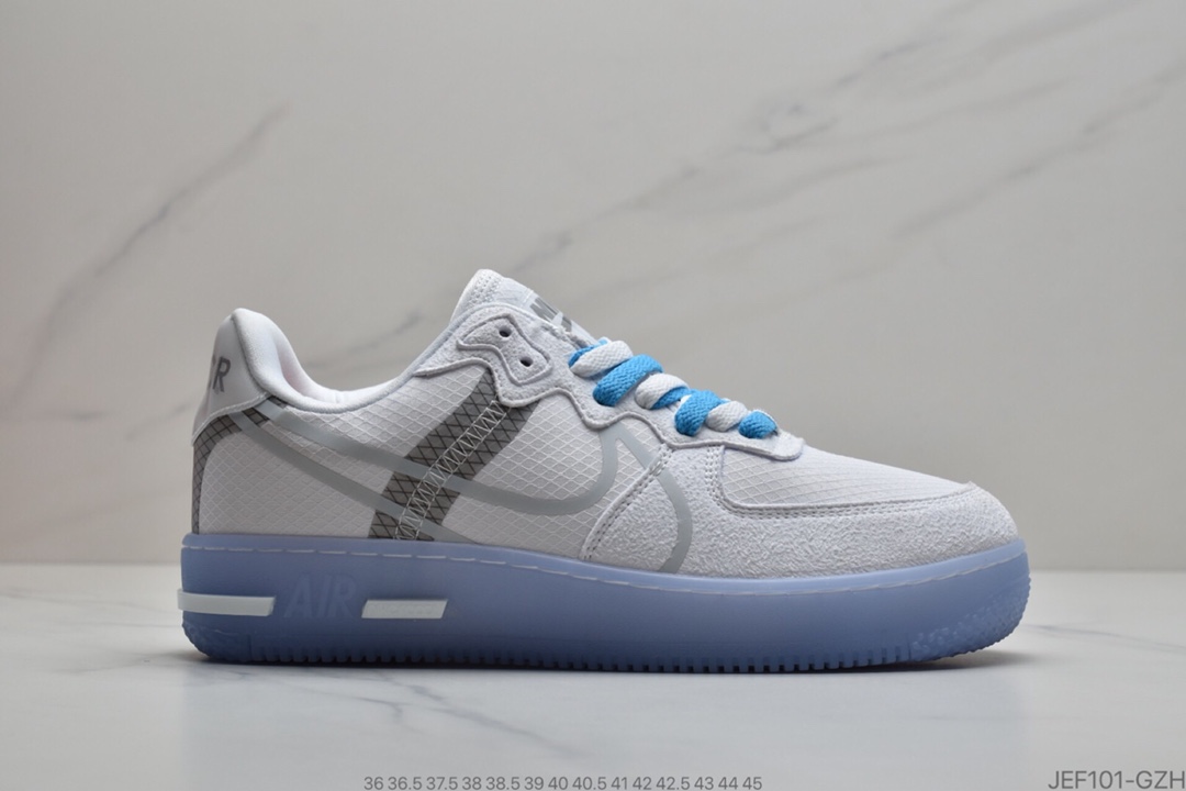 155 公司级耐克Nike Air Force 1 React D/MS/X”White/Light/Sail-Rush Ice”空军一号新型瑞亚轻量低帮百搭板鞋 CQ8879 100