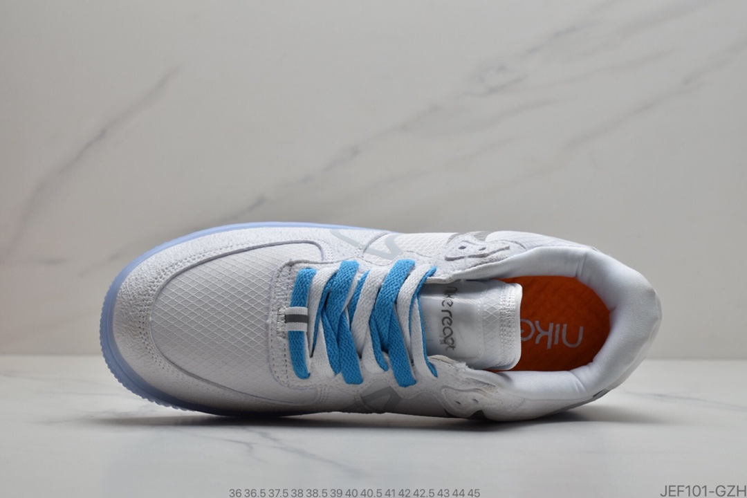 155 公司级耐克Nike Air Force 1 React D/MS/X”White/Light/Sail-Rush Ice”空军一号新型瑞亚轻量低帮百搭板鞋 CQ8879 100