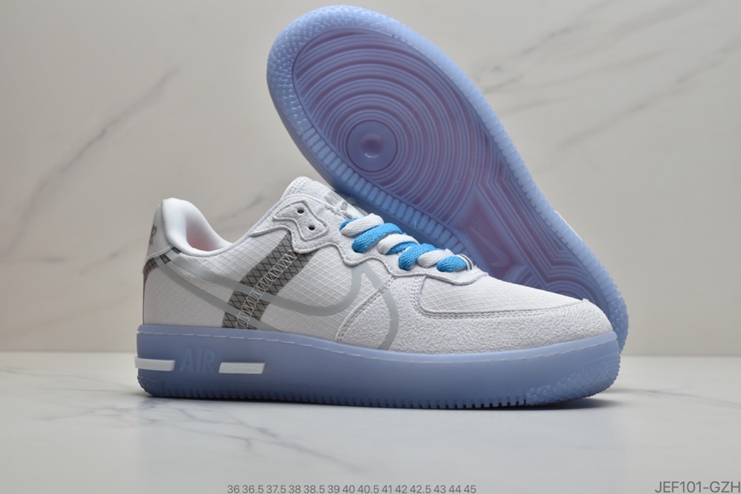 155 公司级耐克Nike Air Force 1 React D/MS/X”White/Light/Sail-Rush Ice”空军一号新型瑞亚轻量低帮百搭板鞋 CQ8879 100
